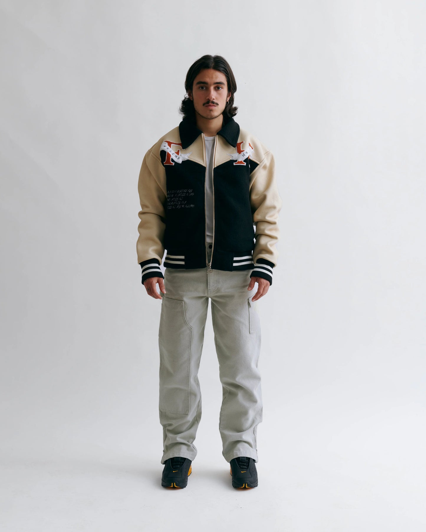 LEATHER EMBROIDERED VARSITY JACKET FELLASBYHAQI.COM
